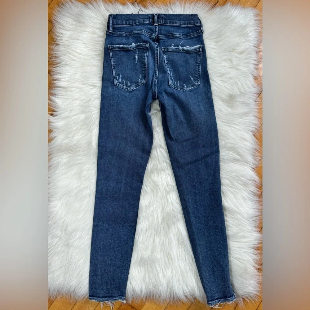 Agolde Sophie Zip Fly High Rise Distressed Frayed Hem Denim Skinny Ankle Jeans